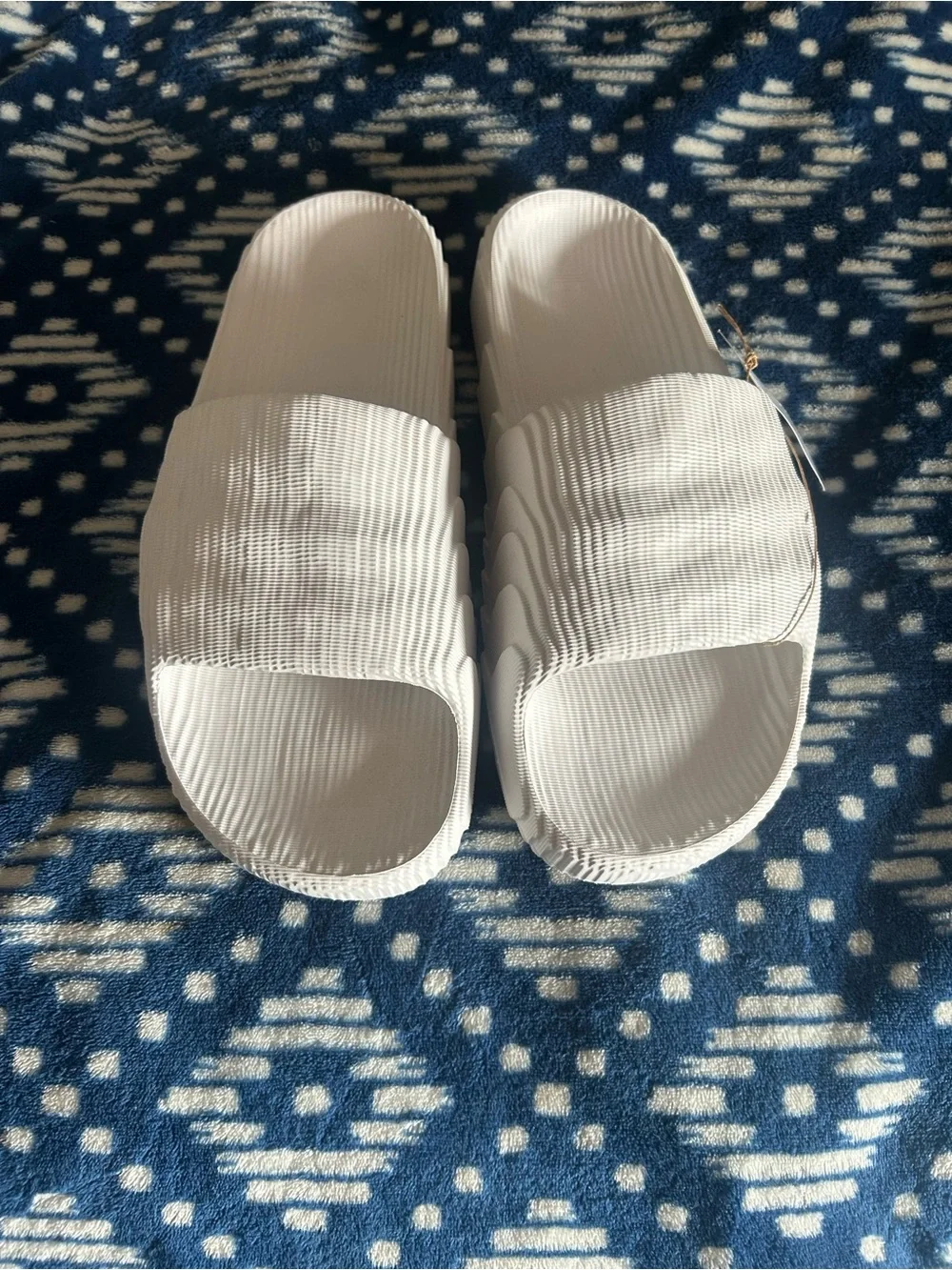 adidas White Ribbed Slide Sandals - Women's Slip-On